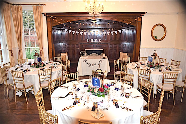 Queens Room **The Queens Room at Woodhall Spa Manor is a stylish multi-purpose event Space for hire in Lincolnshire.**
The Queens Room has a magnificent walk-in fireplace and a beautifully restored hardwood pa