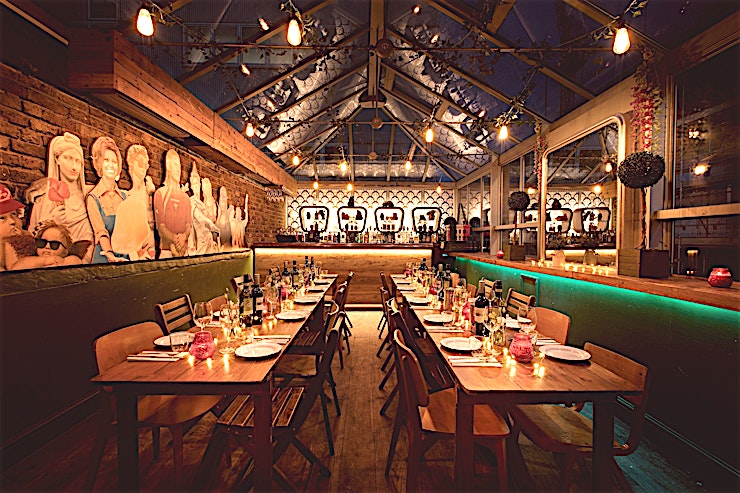 L’Osservatorio **Venture upstairs in Bunga Bunga Battersea to discover the stunning L’Osservatorio.**
Featuring an impressive glass ceiling, the private dining room offers panoramic views of the sky, providing t