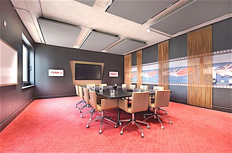 Screening Room Four **Hire Screening Four from the Workspace ScreenWorks centre for your next North London meeting room hire.**
Decked out like a flashy eighties game show, Screening Room Four injects a bit of fun an