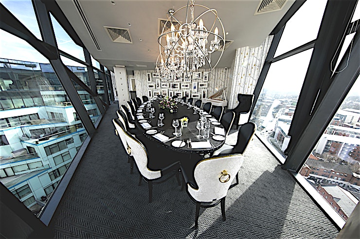 Private Dining Room **The Private Dining Room at Marco Pierre White at The Cube is a stylish Space for hire in Birmingham.**
The private dining room is the best-kept secret of Level Twenty Five. Located at the North W
